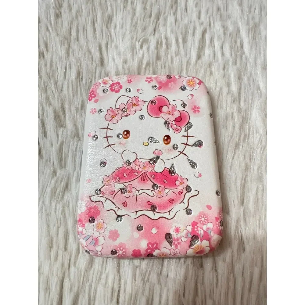 Hello Kitty pink white dress flowers & hearts compact mirror doble side sparkly